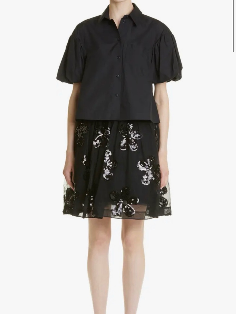 Simone Rocha Black Puff-Sleeve Button Down Shirt - Picture 2 of 12